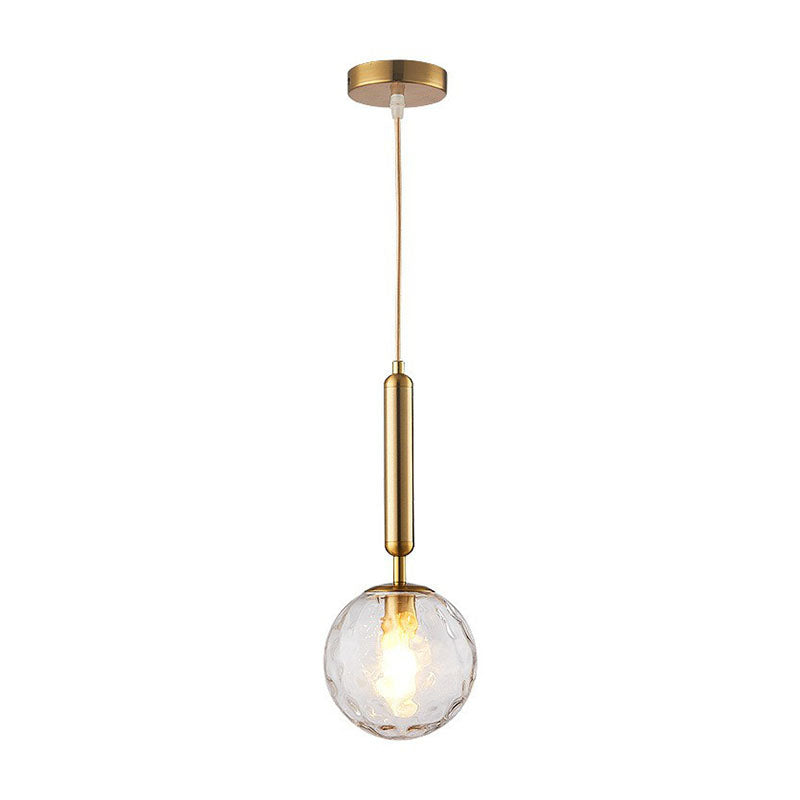 Modernist Ball Shaped Hanging Light Fixture Hammer Glass Single Restaurant Pendant Light