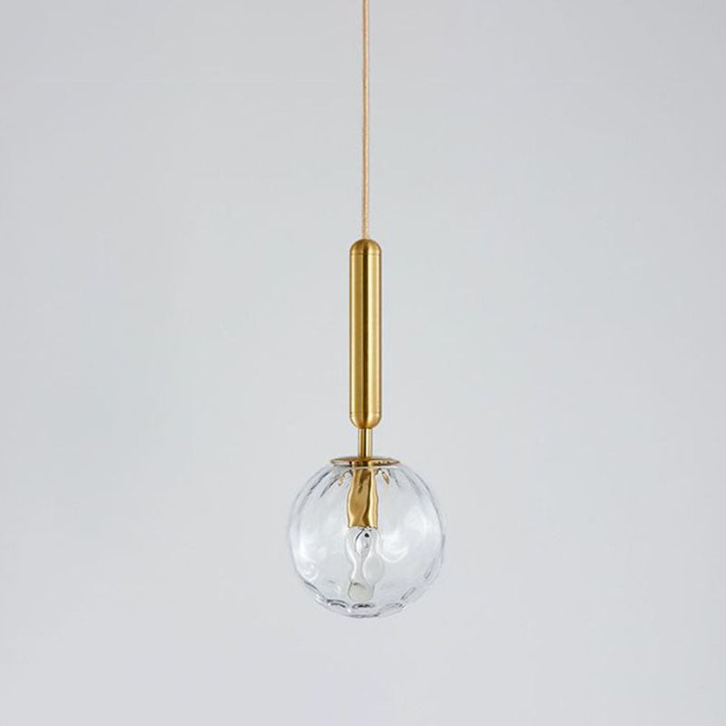 Lámpara de colgante de bolas de vidrio de ondulación Postmodern 1 cabezal, acabado dorado de la luz del techo colgante