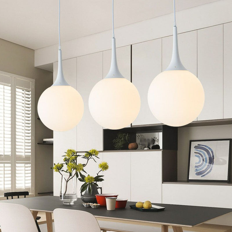 Spherical Cream Glass Suspension Light Minimalist 1-Light Hanging Pendant for Dining Room