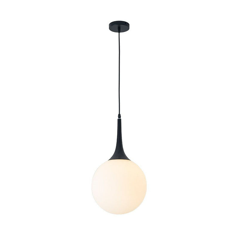 Spherical Cream Glass Suspension Light Minimalist 1-Light Hanging Pendant for Dining Room