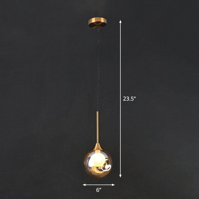 1 tête de chevet pendentif léger postmoderne en laiton de plafond avec une teinte en verre à la bille à bille