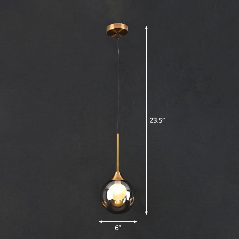 1 tête de chevet pendentif léger postmoderne en laiton de plafond avec une teinte en verre à la bille à bille