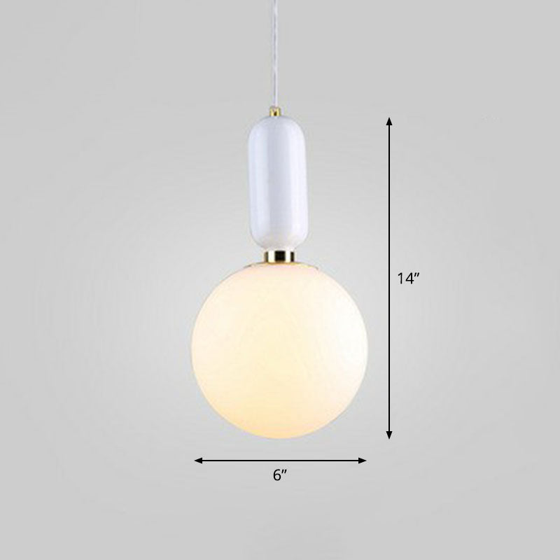 Nordic 1-Light Down Lighting Global Hanging Light Fixture with Opaline Glass Shade