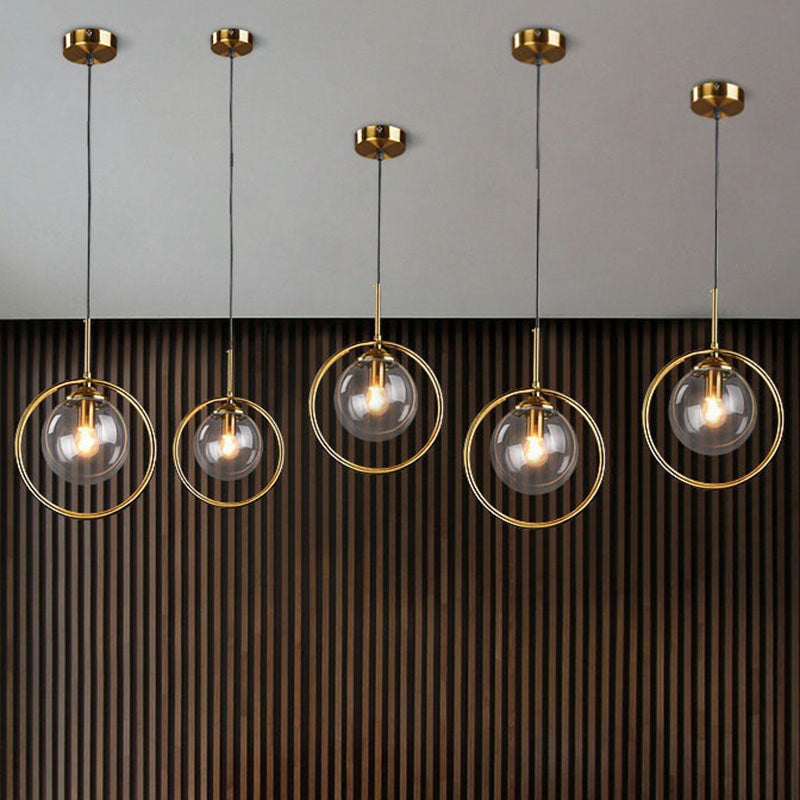 Postmodernist Ball Shade Down Lighting Pendant Glass 1-Light Kitchen Hanging Light with Decorative Ring