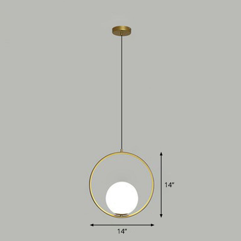 Ball Ceiling Suspension Lamp Simple Style White Glass Single Pendant Light with Metal Ring