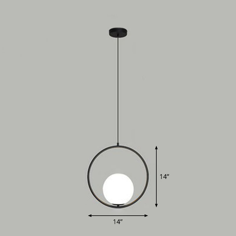 Ball Ceiling Suspension Lamp Simple Style White Glass Single Pendant Light with Metal Ring