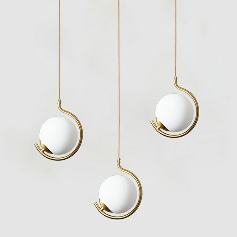 Novelty Simple Ball Pendant Light Cream Glass 1-Bulb Bedside Suspension Lighting in Gold