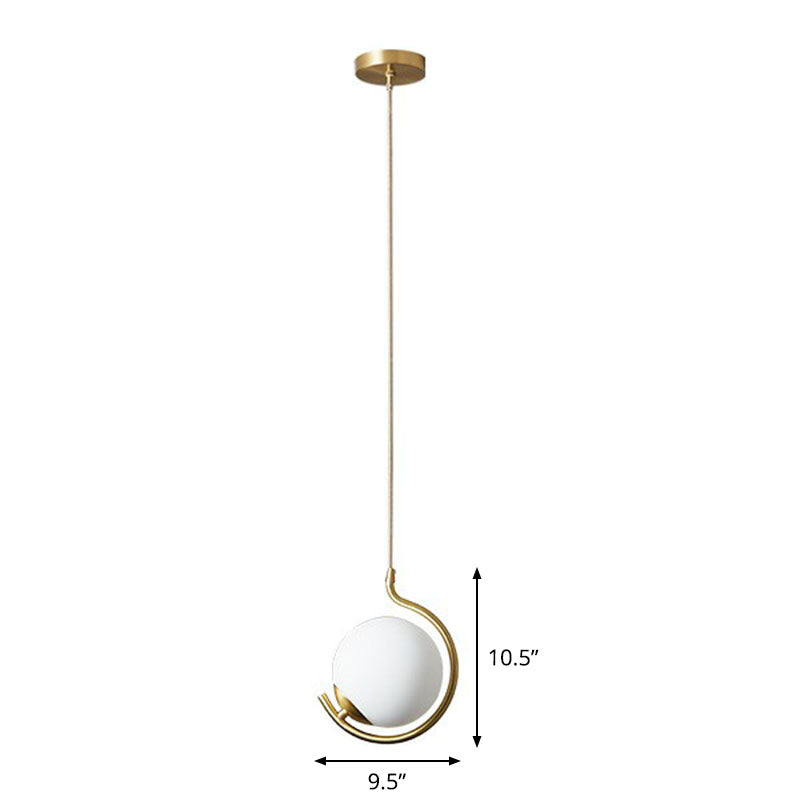 Novelty Simple Ball Pendant Light Cream Glass 1-Bulb Bedside Suspension Lighting in Gold