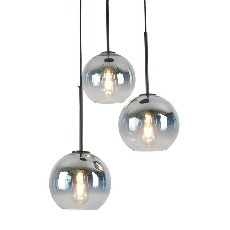 Post-Modern Globe Pendant Light Fixture Fading Glass 1 Head Dining Room Hanging Lamp in Silver