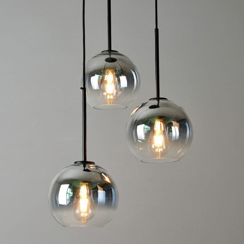 Post-Modern Globe Pendant Light Fixture Fading Glass 1 Head Dining Room Hanging Lamp in Silver
