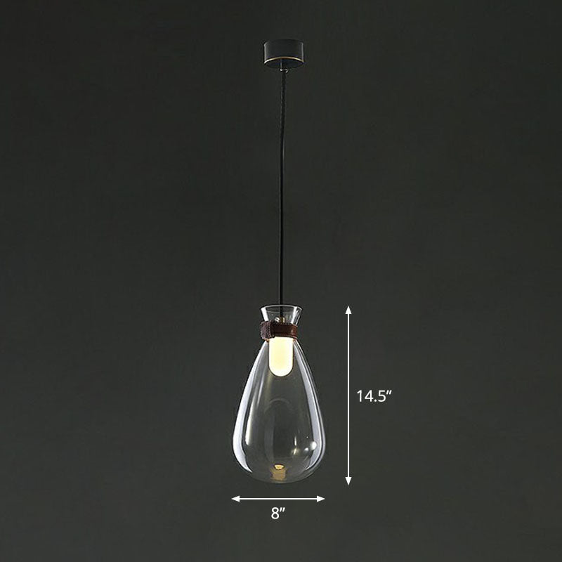 Regendruppel glas hangend licht minimalistisch 1-licht hangende verlichtingsarmatuur met lederen band