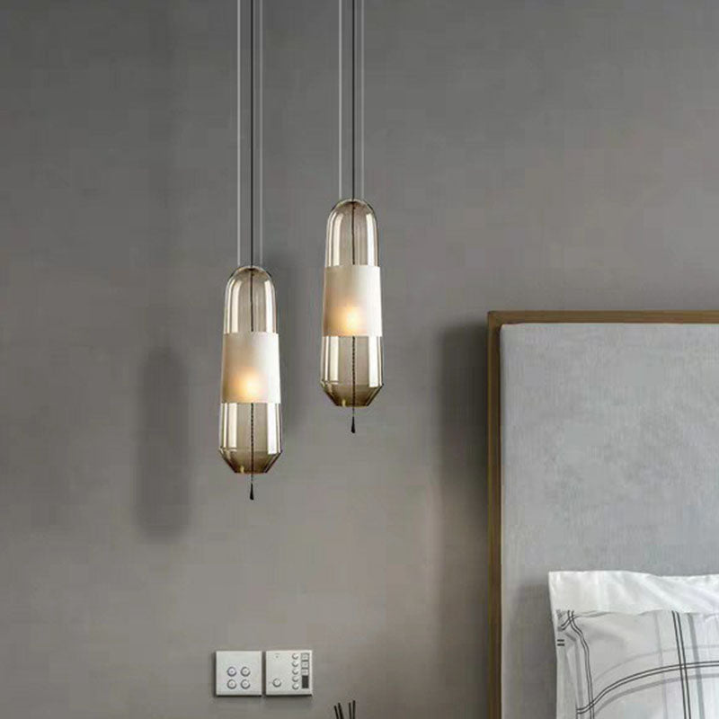 Nordic Elliptical Suspension Light Glass 1 Bulb Dining Room Ceiling Pendant Lamp with Pull Chain
