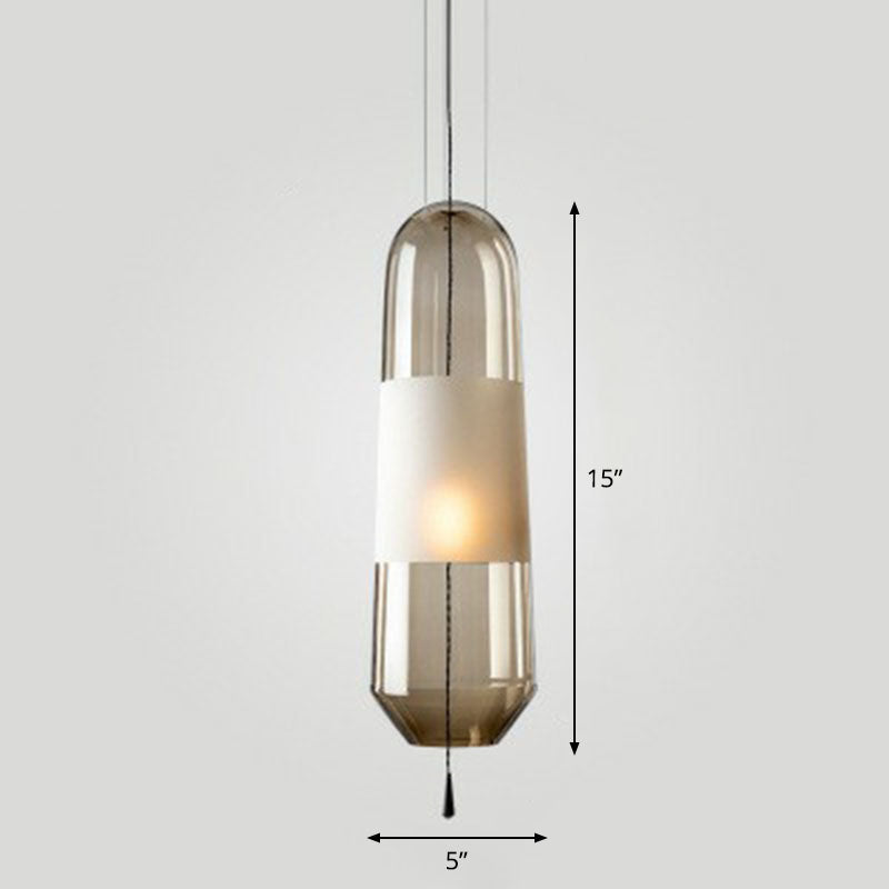 Nordic Elliptical Suspension Light Glass 1 Bulb Dining Room Ceiling Pendant Lamp with Pull Chain