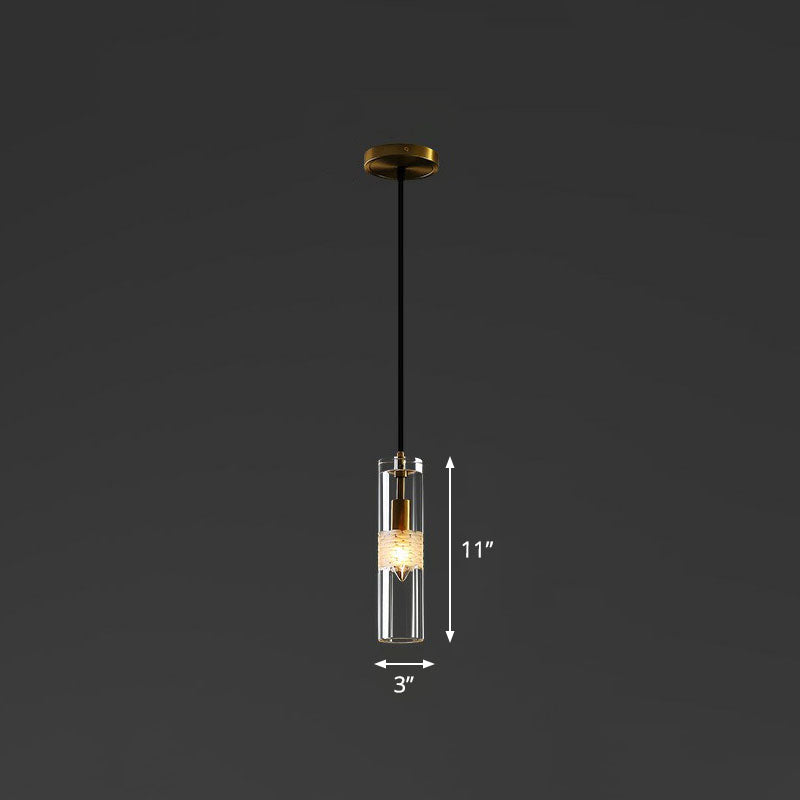 Tubular Dining Room Down Lighting Pendant Crystal 1-Bulb Simple Hanging Lamp in Black