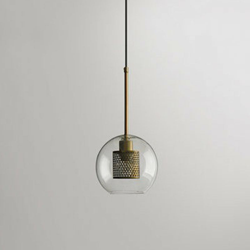 Geometric Clear Glass Pendulum Light Postmodern 1-Light Pendant Lamp with Mesh Guard