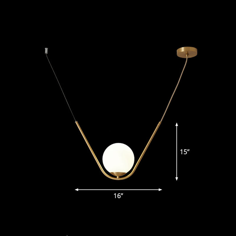 Ball Suspended Lighting Fixture Simplicity White Glass 1 Head Gold Pendant with V-Design