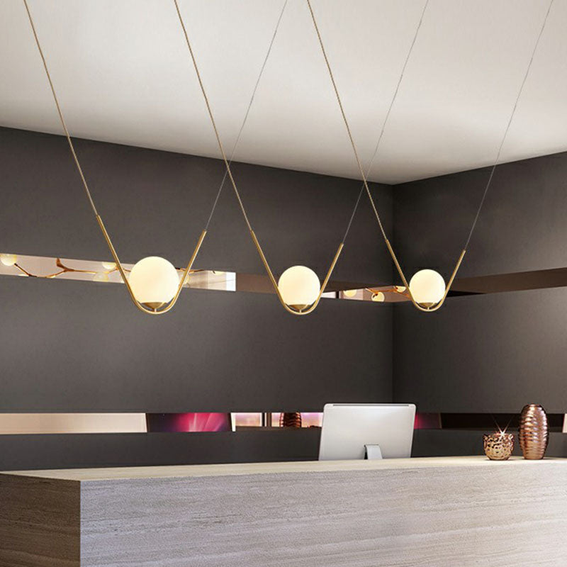 Ball Suspended Lighting Fixture Simplicity White Glass 1 Head Gold Pendant with V-Design