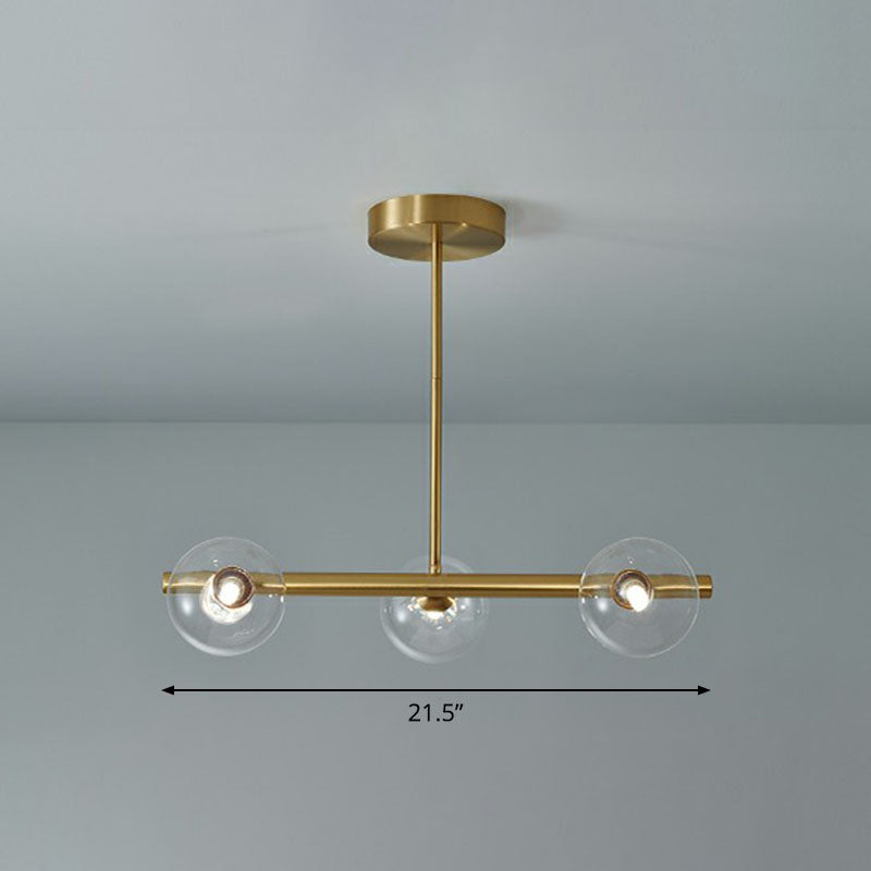 Glass Sphere Island Pendant Light Postmodern Brass Plated Hanging Lighting for Dining Room
