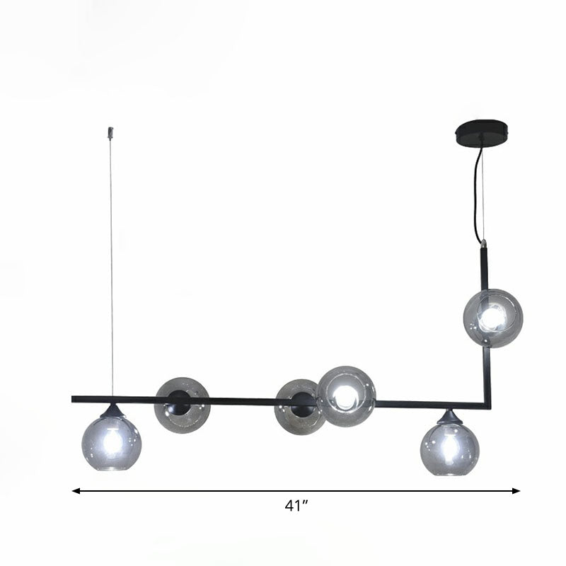 Dome Glass Island Ceiling Light Postmodernism 6 Heads Hanging Lamp for Dining Table