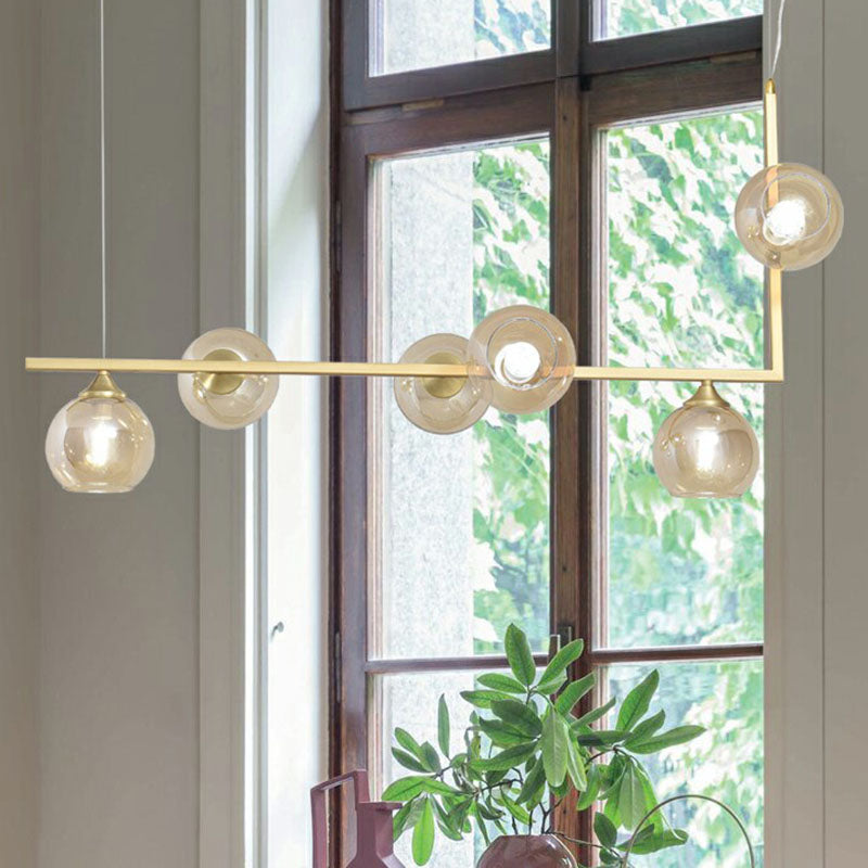 Dome Glass Island Ceiling Light Postmodernism 6 Heads Hanging Lamp for Dining Table