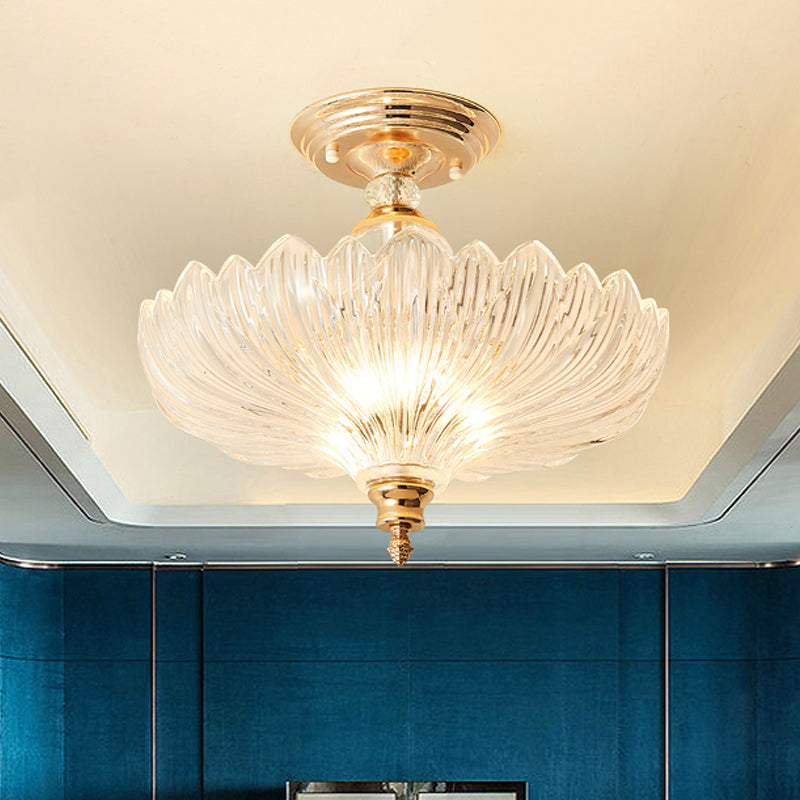 12 "/16" diámetro acampado semi flanpes de montura moderna 1 lámpara de techo ligera en negro/dorado con soportes de cristal