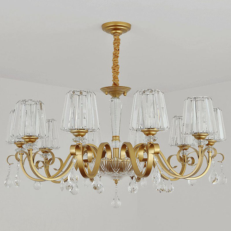 Prismatic Crystal Cone Hanging Lamp Contemporary Ceiling Chandelier Light with Droplet Decorations