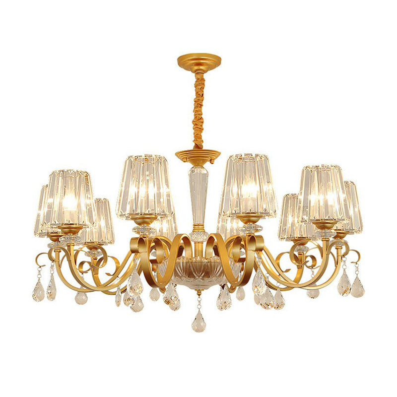 Prismatic Crystal Cone Hanging Lamp Contemporary Ceiling Chandelier Light with Droplet Decorations