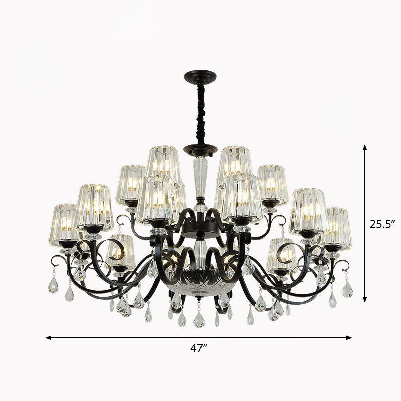 Prismatic Crystal Cone Hanging Lamp Contemporary Ceiling Chandelier Light with Droplet Decorations