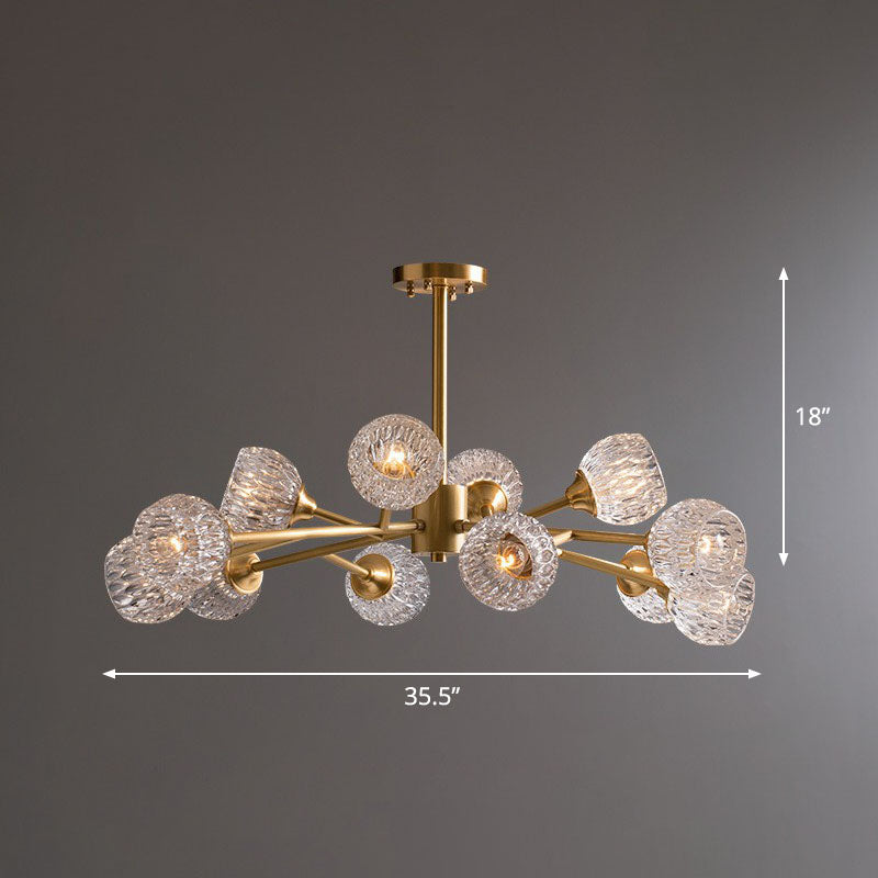 Metallic Branch Hanging Lamp Postmodern Gold Finish Chandelier with Ball Clear Crystal Shade