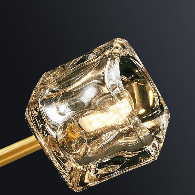 Post-Modern Branch Chandelier Lamp Clear Crystal Cube Living Room Suspension Light in Gold