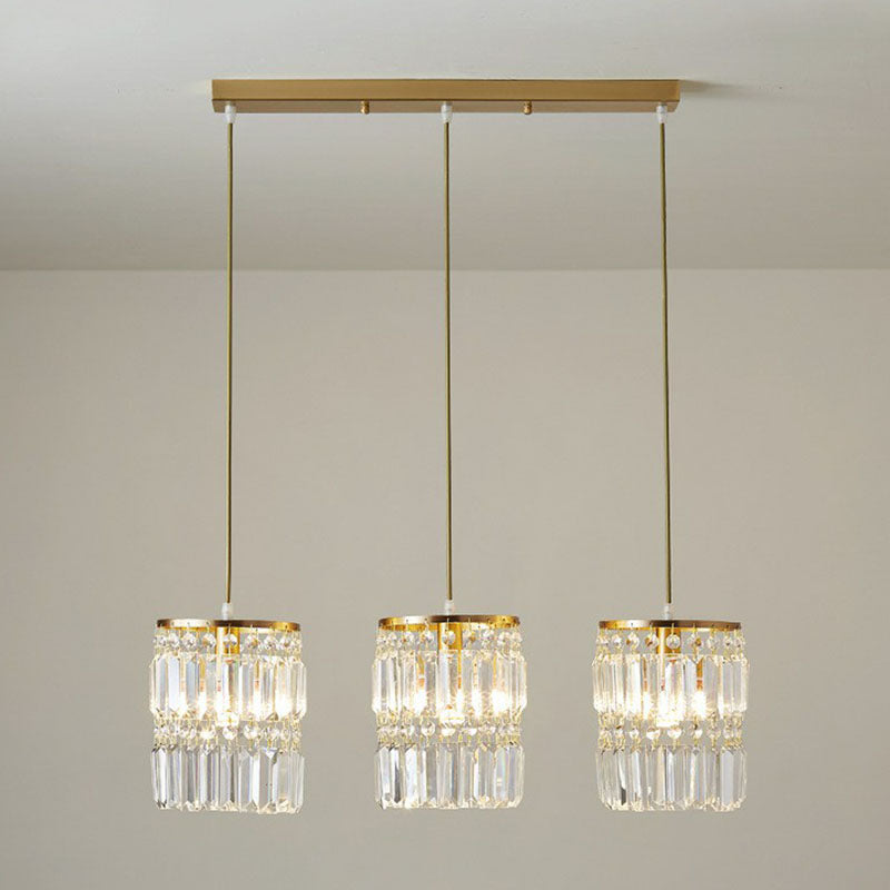 Cylinder Crystal Prisms Multi-Light Pendant Postmodern 3-Head Gold Hanging Lamp Kit