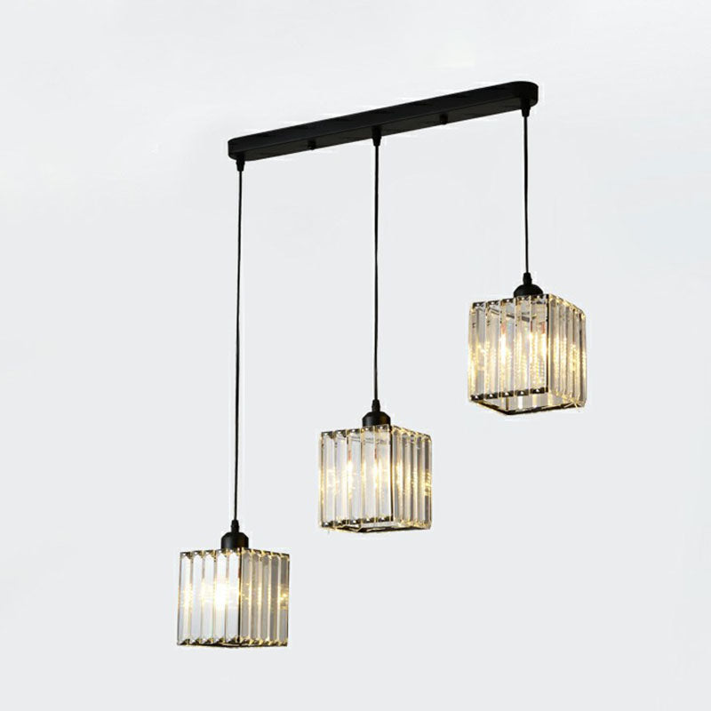 Géométrie postmoderne Multiple Hanging Light Clear Crystal Block 3-Light Living Room Plafond Pendant