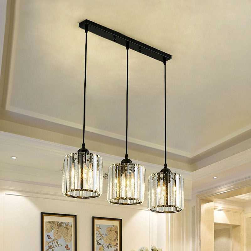 Postmodern Geometry Multiple Hanging Light Clear Crystal Block 3-Light Living Room Ceiling Pendant