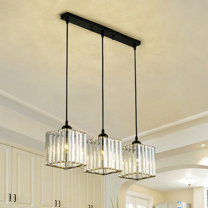 Postmodern Geometry Multiple Hanging Light Clear Crystal Block 3-Light Living Room Ceiling Pendant