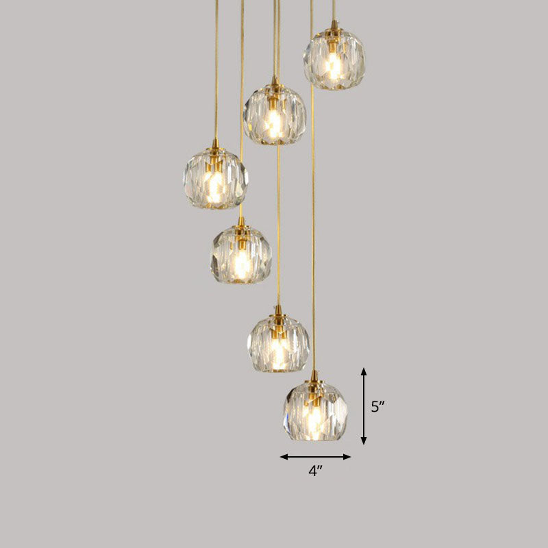 K9 Crystal Clusterkugel Anhänger Leichte postmoderne Gold Finish Hanging Lampe für Treppe
