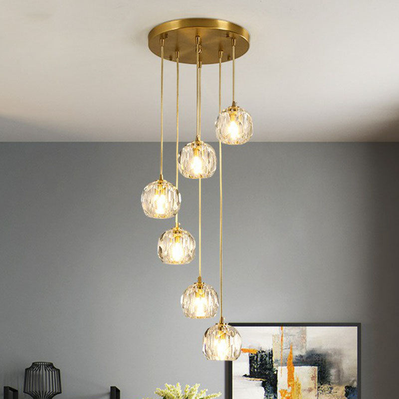 K9 Crystal Clusterkugel Anhänger Leichte postmoderne Gold Finish Hanging Lampe für Treppe