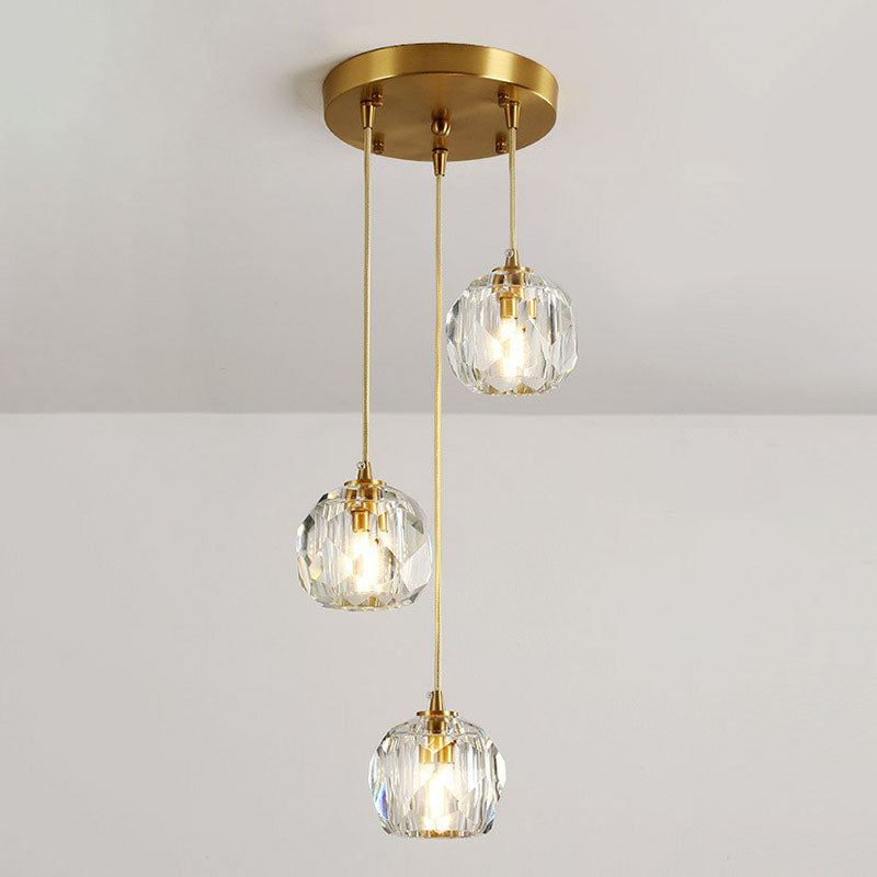 K9 Crystal Clusterkugel Anhänger Leichte postmoderne Gold Finish Hanging Lampe für Treppe