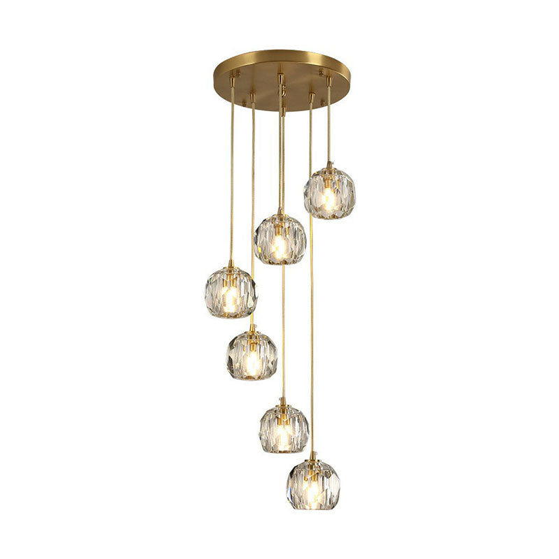 K9 Crystal Clusterkugel Anhänger Leichte postmoderne Gold Finish Hanging Lampe für Treppe