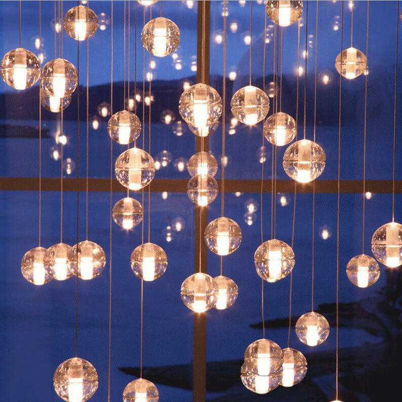 Meteor Shower Multi Light Pendant Chandelier Modern Seedy Glass Clear Suspension Light Fixture