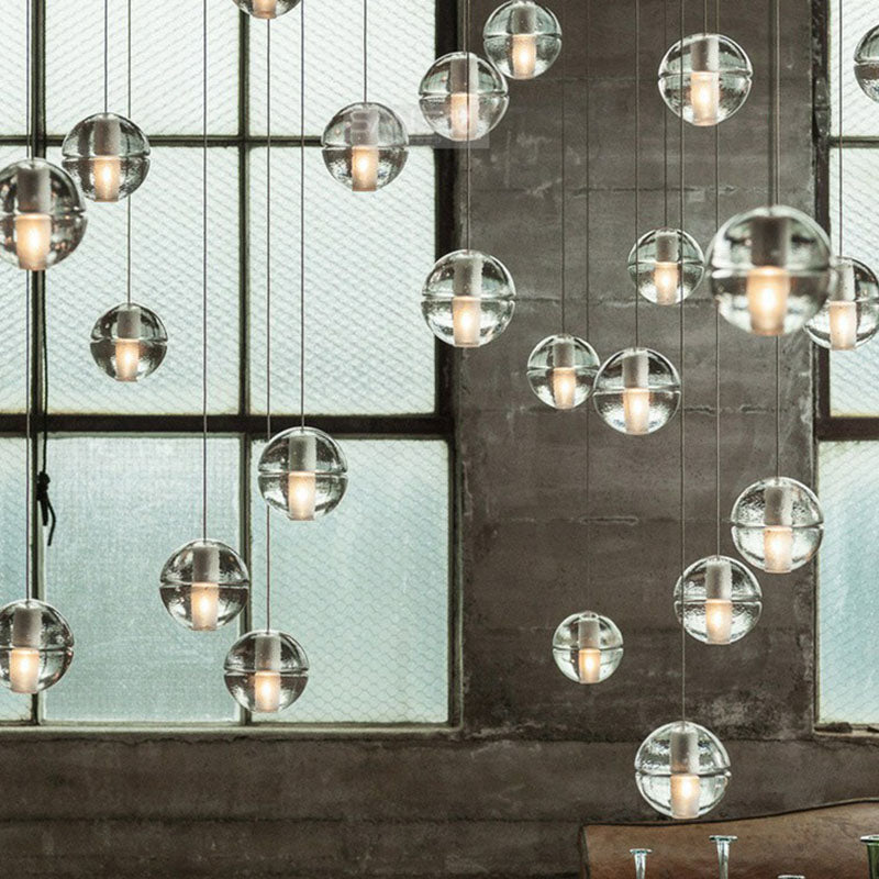 Meteor Shower Multi Light Pendant Chandelier Modern Seedy Glass Clear Suspension Light Fixture