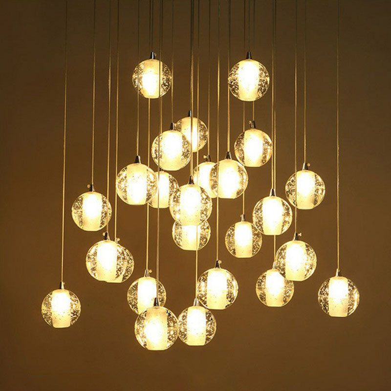 Meteor Shower Multi Light Pendant Chandelier Modern Seedy Glass Clear Suspension Light Fixture