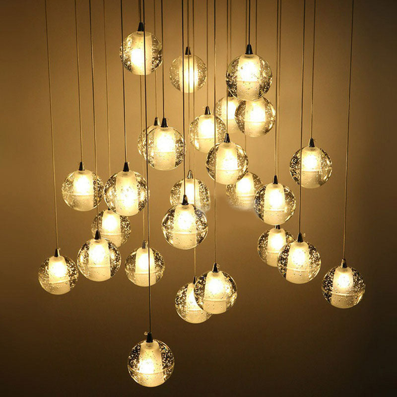 Meteor Shower Multi Light Pendant Chandelier Modern Seedy Glass Clear Suspension Light Fixture