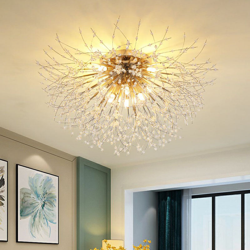 Crystal Beaded Dandelion Ceiling Lamp Contemporary Flush Mount Lighting for Bedroom