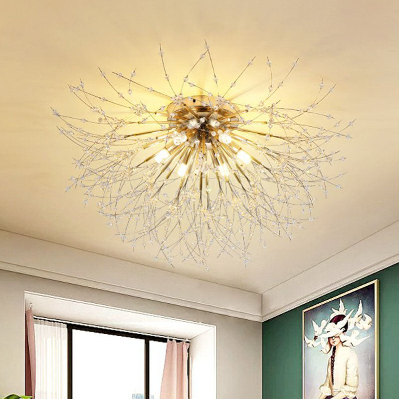 Crystal Beaded Dandelion Ceiling Lamp Contemporary Flush Mount Lighting for Bedroom