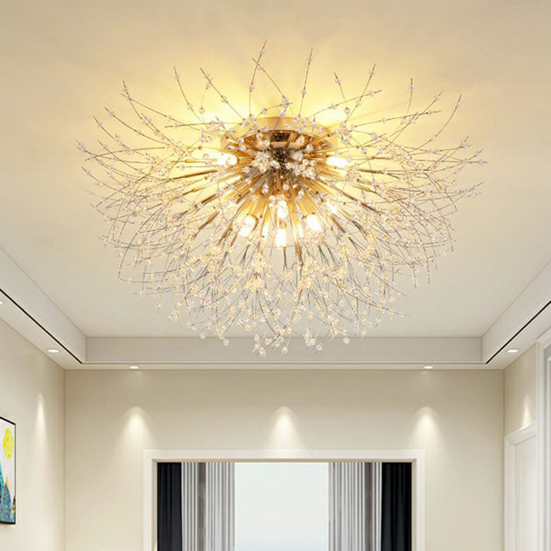 Crystal Beaded Dandelion Ceiling Lamp Contemporary Flush Mount Lighting for Bedroom