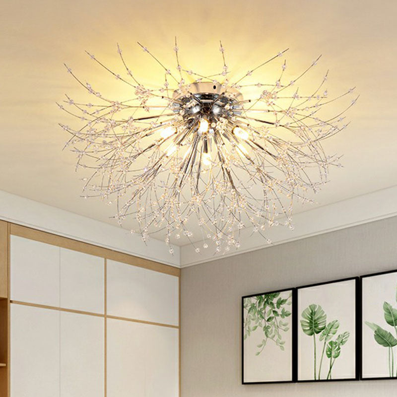 Crystal Beaded Dandelion Ceiling Lamp Contemporary Flush Mount Lighting for Bedroom