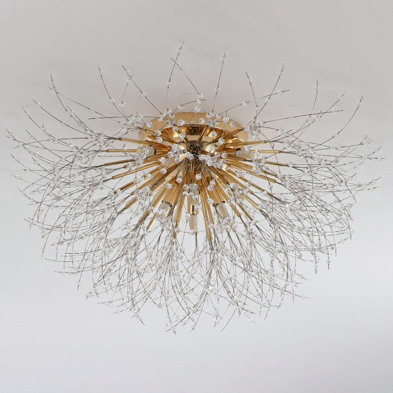 Crystal Beaded Dandelion Ceiling Lamp Contemporary Flush Mount Lighting for Bedroom