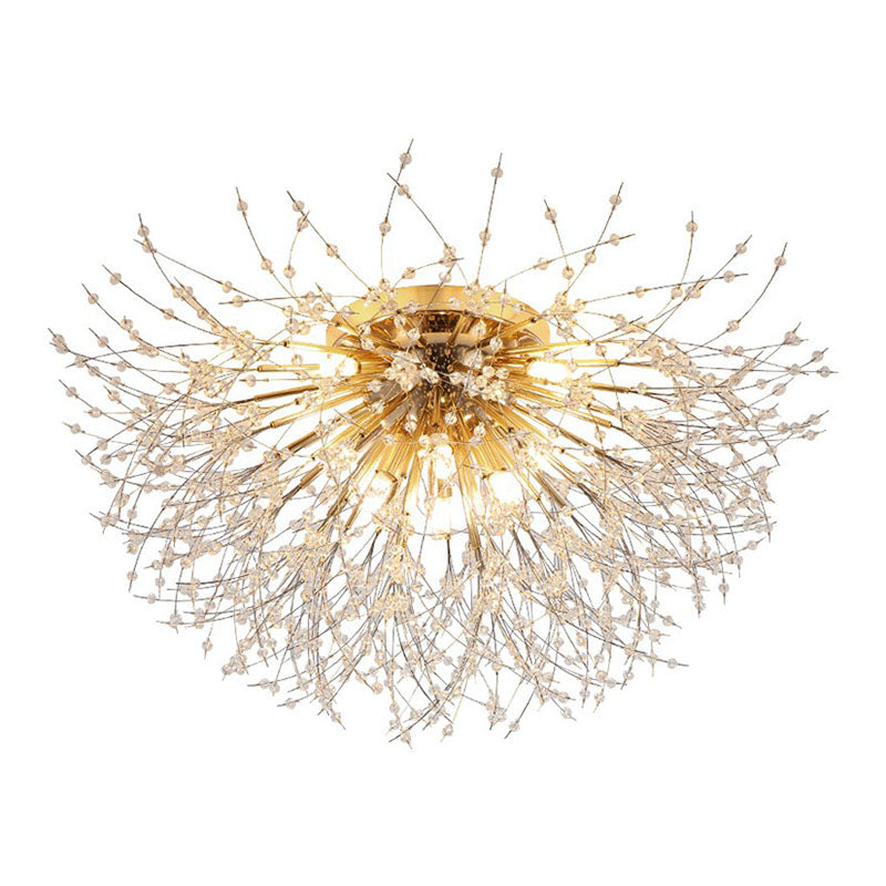 Crystal Beaded Dandelion Ceiling Lamp Contemporary Flush Mount Lighting for Bedroom