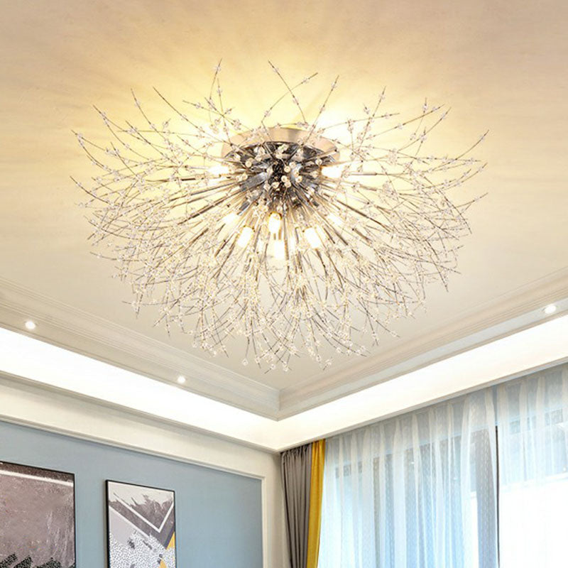 Crystal Beaded Dandelion Ceiling Lamp Contemporary Flush Mount Lighting for Bedroom