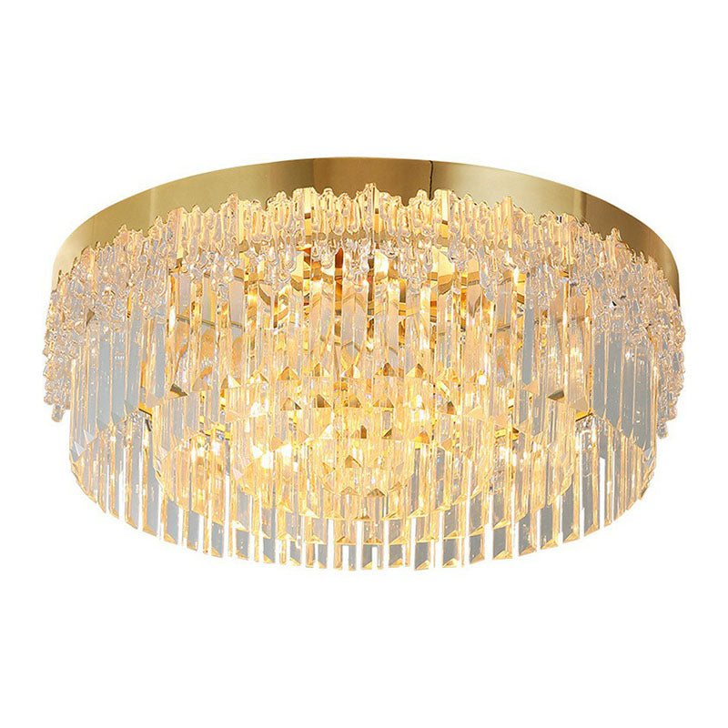 Round Clear Prismatic Crystal Flush Light Postmodern Gold Finish Flushmount Ceiling Lamp